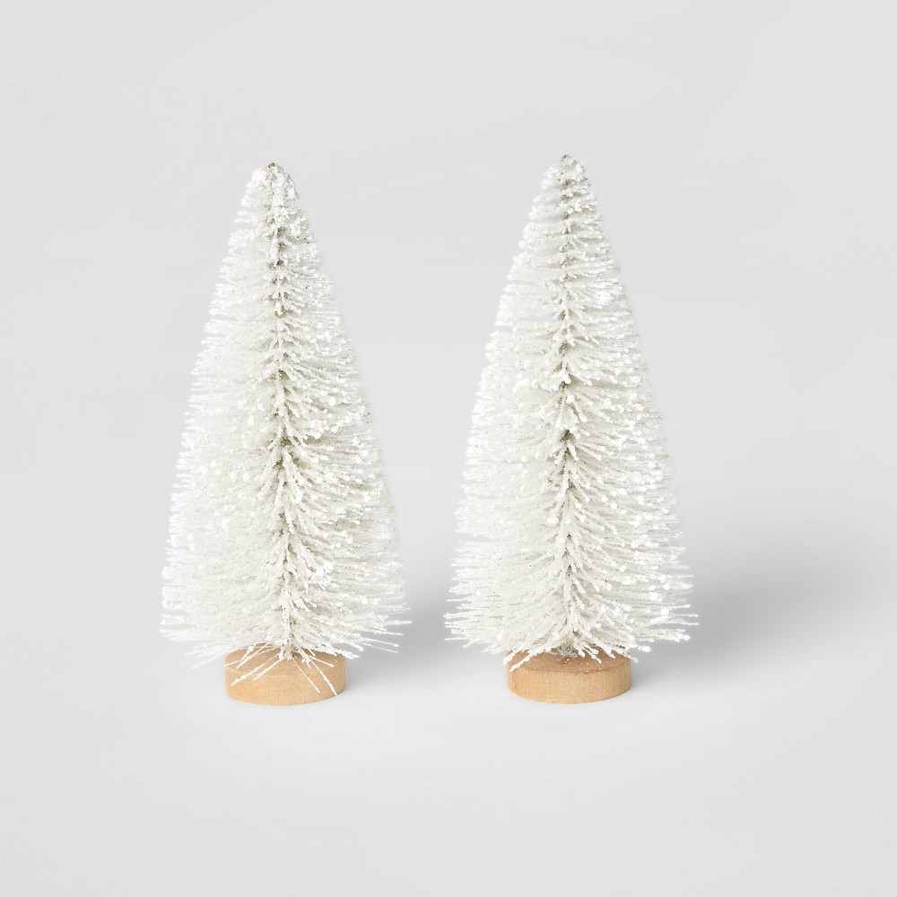 2pk Bottle Brush Christmas Tree Set Decorative Figurine White - Wondershop