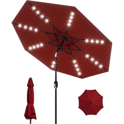 9ft Solar Patio Umbrella - Easy Tilt Crank, 8-Rib Design for Pool/Deck/Backyard (All-Season Weather Resistant)