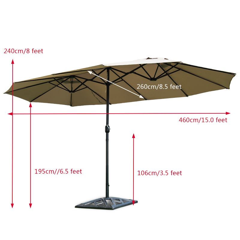 Costway 15' Market Outdoor Umbrella Double-Sided Twin Patio Umbrella with Crank beige, 5 of 13