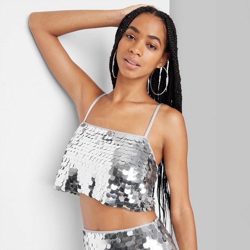 Women's Cropped Paillette Tank Top - Wild Fable™ Silver S