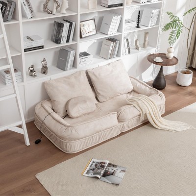 70" Velvet Best Human Sized Dog Bed Pet And Human Friendly Pet Beds, Adjustable Bean Bag Floor Sofa with Massage Pillow & 2 Soft Pillows-Cuddlewood