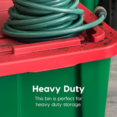 12 Gallon Green and Red Stackable Plastic Storage Bins with Lids, 4 Pack