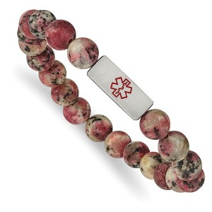 Black Bow Jewelry 8.5mm Stainless Steel Gemstone Brushed Medical I.D. Stretch Bracelet - 1 of 4