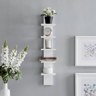 White 5-Tier Floating Wall Shelf for Living Room or Bedroom
