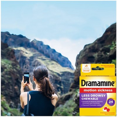 Dramamine All Day Less Drowsy Motion Sickness Relief Chewable Tablets - Raspberry Cream - 12ct