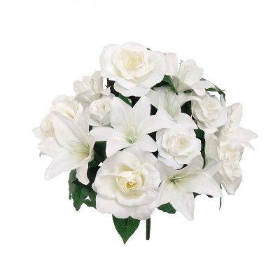 Floral Home 14" White Rose/Lily Wedding Bush - 6-Piece