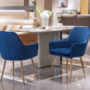 KTMBDW Set of 2 Dining Chairs with Back, Velvet Upholstered Modern Accent Chairs with Metal Legs for Dining Room - 1 of 4