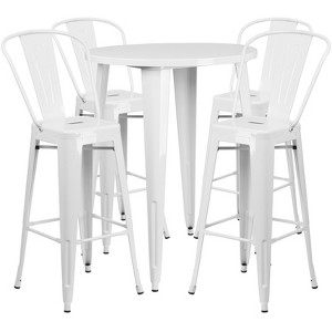Emma and Oliver Commercial Grade 30" Round Metal Indoor-Outdoor Bar Table Set with 4 Cafe Stools - 1 of 4