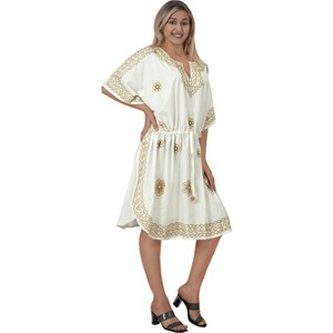 HAPPY BAY Women's House Daily Routine Evening Wear Loungewear Solid Casual Relaxed Caftan Knee Length Cover Up Dresses for Women 2X-3X White, Solid - 1 of 4