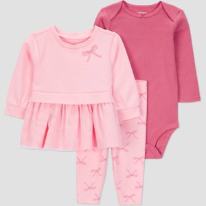 Carter's Just One You® Baby Girls' 3pc Bows Top & Bottom Set - Pink - 1 of 3