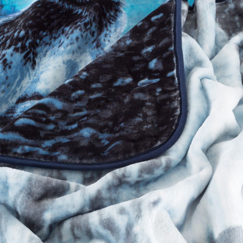 Wolf Blanket - 80x92-Inch Printed Howling Wolf Moon Blanket - Plush Thick 8lb Faux Mink Queen Throw for Couches, Sofas, or Beds by Lavish Home (Blue), 3 of 6