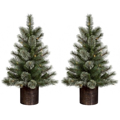 2pc 3&#39; Pre-Lit Virginia Pine Potted Mini Artificial Christmas Tree Clear Lights - Wondershop&#8482;