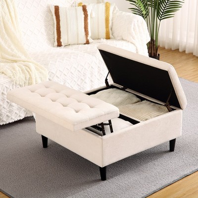 Whizmax 33‘’ Square Coffee Table Lift Top Storage Ottoman, Tufted Upholstered Ottoman with Storage, Storage Ottomans Toy Box for Living Room