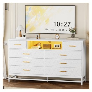 Storage cabinet, wooden five-drawer chest that doubles as a 55-inch TV stand with LED lighting, suitable for living rooms and hallways. - 1 of 4