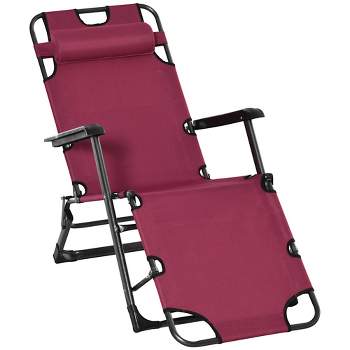 Outsunny 2-in-1 Folding Patio Lounge Chair w/ Pillow, Outdoor Portable Sun Lounger Reclining to 120°/180°, Oxford Fabric