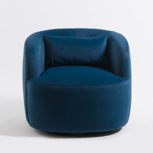 KINWELL 34" Wide Velvet Upholstered Swivel Accent Arm Chair with Toss Pillow - 1 of 4