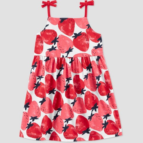 Girls Clothes Outfits Fashion Cute Strawberry Print Bow Sundress+Hat 2PC Clothes Set Toddler Infant Kids Clothes Gifts