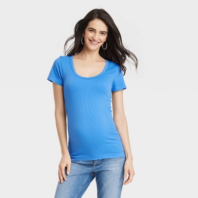 Short Sleeve Seamless Ribbed Maternity T-shirt - Isabel Maternity By Ingrid  & Isabel™ Vibrant Blue Xl : Target