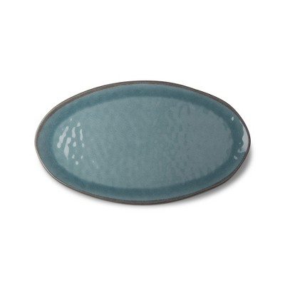 tagltd 20.5L in. x 11W in. Veranda Cracked Glaze Solid Wavy Edge Melamine Serving Platter   Indoor Outdoor Rectangle Aqua Blue