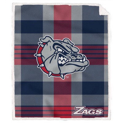 NCAA Gonzaga Bulldogs Plaid Steel Royal Plush Faux Shearling Blanket