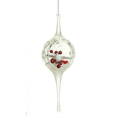 Raz Imports 9" Winter Dove and Berry Drop Christmas Ornament - Clear