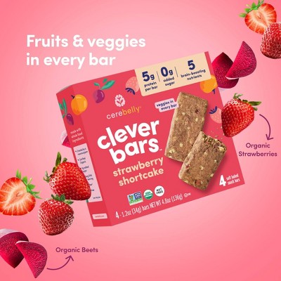 Cerebelly Organic Clever Strawberry Shortcake Snack Bars - 5g Protein - 4.8oz/4ct
