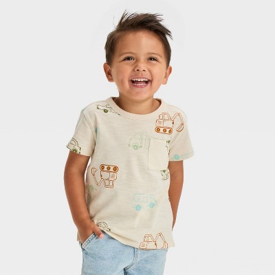 Image of Toddler Boys' Short Sleeve Vehicle Printed Boxy Fit Jersey T-Shirt - Cat & Jack™ Off-White 2T