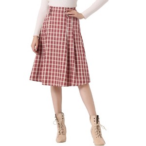 INSPIRE CHIC Women's Vintage Plaid High Waist Pleated A-Line Midi Skirt - 1 of 4