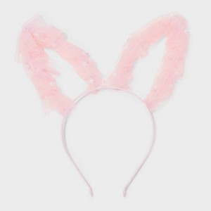 Easter Ruffled with Pearls Bunny Ear Headband - Pink: Fashion Accessory for All Hair Types, Open Closure - 1 of 3