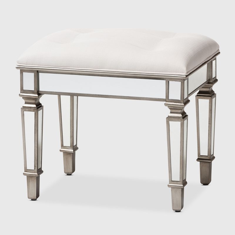Marielle Fabric Upholstered Mirrored Ottoman Vanity Bench White - BaxtonStudio, 1 of 10