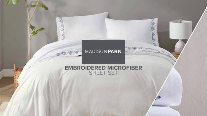 Madison Park 4pc Embroidered Microfiber Sheet Set, 2 of 15, play video