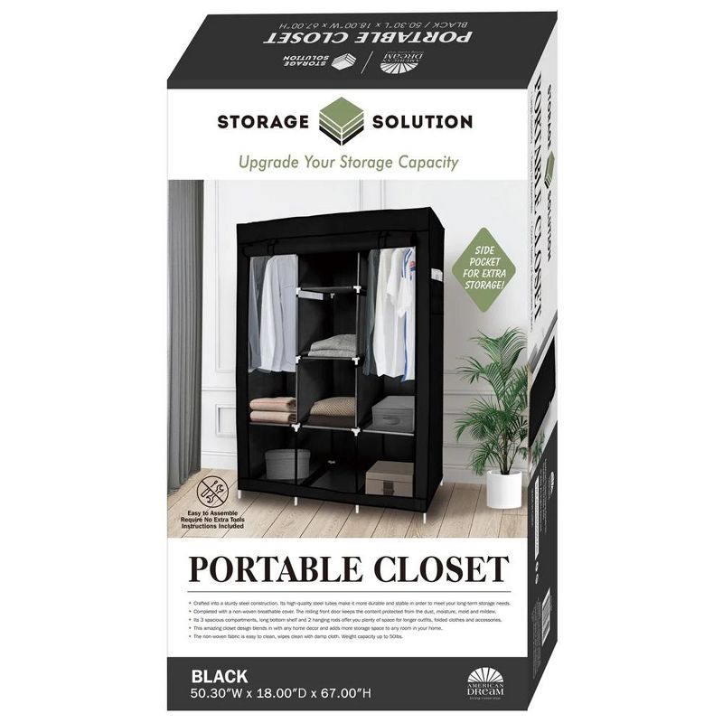 J&V TEXTILES Portable Closet Wardrobe Closet for Hanging Clothes with 8 Storage Shelves, 2 Hanging Rod and 4 Pockets, Free Standing Closet, 2 of 7