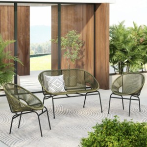 3-Piece Wicker Patio Conversation Set with 2 Arm Chairs and Loveseat, Outdoor Furniture for Balcony or Small Space – The Pop Home - 1 of 4