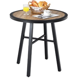 Costway 29'' Patio Round Bistro Metal Table Wood-Like Top Garden Deck Backyard - 1 of 4