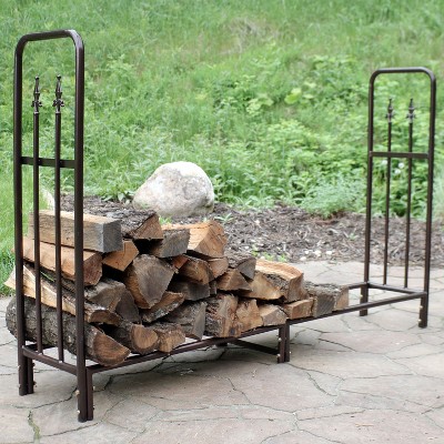 Bronze 6-Foot Steel Firewood Log Rack with Decorative Details