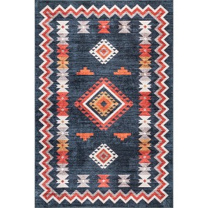 Nuloom Jayde Pet Friendly Machine Washable Southwestern Diamond Area Rug, 5' x 8', Navy - 1 of 4