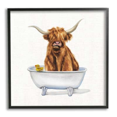 Stupell Industries Shaggy Country Cattle in Bathtub Rubber Duck