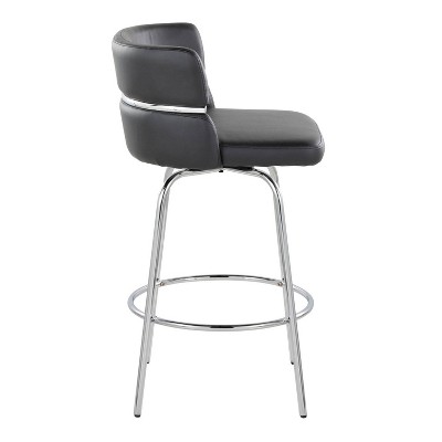 Set of 2 Black Faux Leather and Chrome Swivel Counter Stools