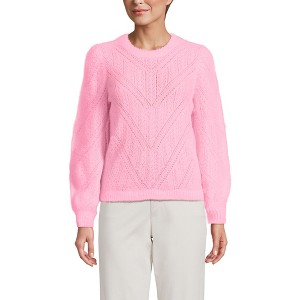 Lands' End Women's Eyelash Fuzzy Pointelle Puff Sleeve Sweater - 1 of 4