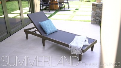 Summerland Teak Finish Acacia Wood Chaise Lounge with White Mesh