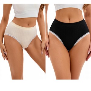 INSPIRE CHIC 2 Pcs Women's Lace Trim Panties Full Coverage Mid-Waisted Butt Lifter No Trace Briefs - 1 of 4
