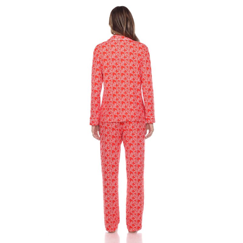Women's Long Sleeve Heart Print Pajama Set - White Mark, 4 of 6