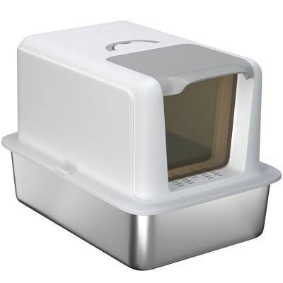 Extra Large White Stainless Steel Cat Litter Box with Lid