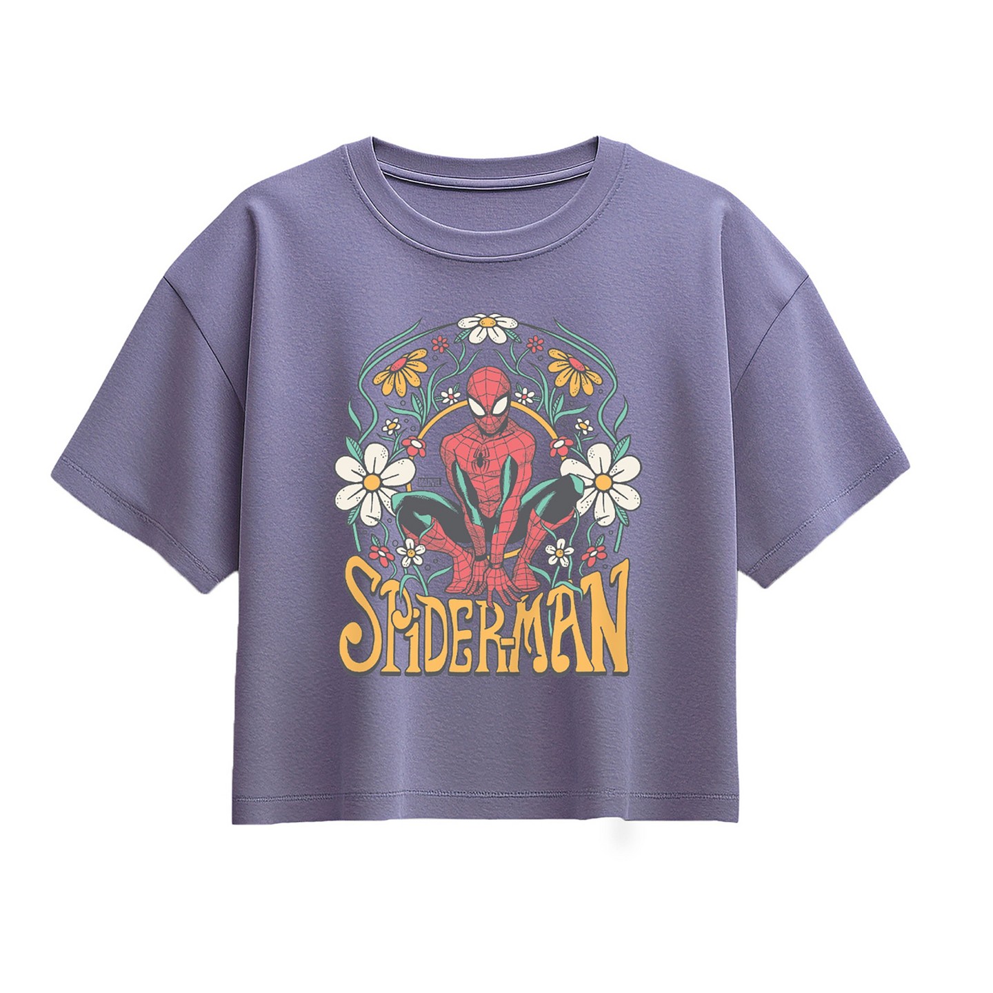 Футболка Spider-Man Florals Short Sleeve Boxy Graphic T-Shirt - Periwinkle для девочек — фото 1