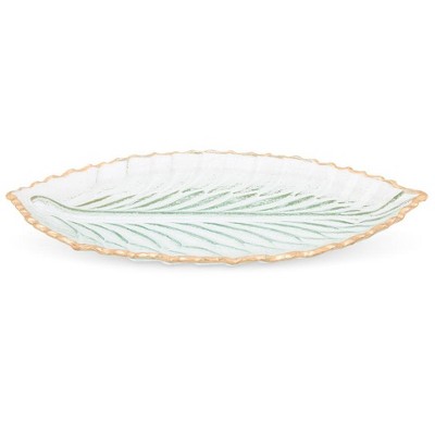 Classic Touch Glass Leaf Dish with Gold Edge 17.25"L