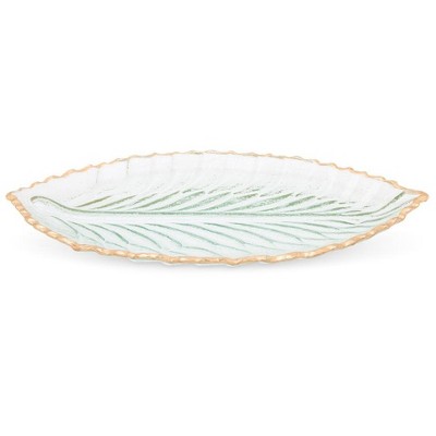 Classic Touch Glass Leaf Dish with Gold Edge 17.25"L