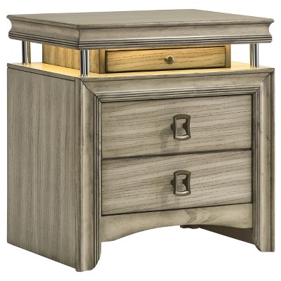 Giselle Beige 3-Drawer Nightstand with LED Light