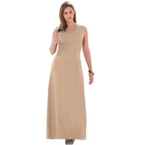 Jessica London Women s Plus Size Stretch Denim Maxi Dress 20 New Khaki Beige Target