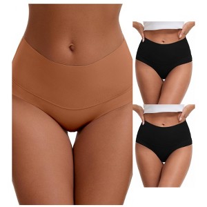 INSPIRE CHIC Women's High Waist Tummy Control Full Coverage Briefs Breathable Panties 3 Packs - 1 of 4