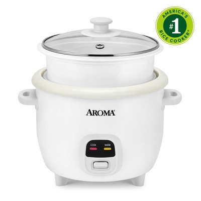 AROMA® 6-Cup Rice Cooker & Food Steamer with Bonded Granite® Nonstick Ceramic & Pop-Up Steam Tray - White Refurbished
